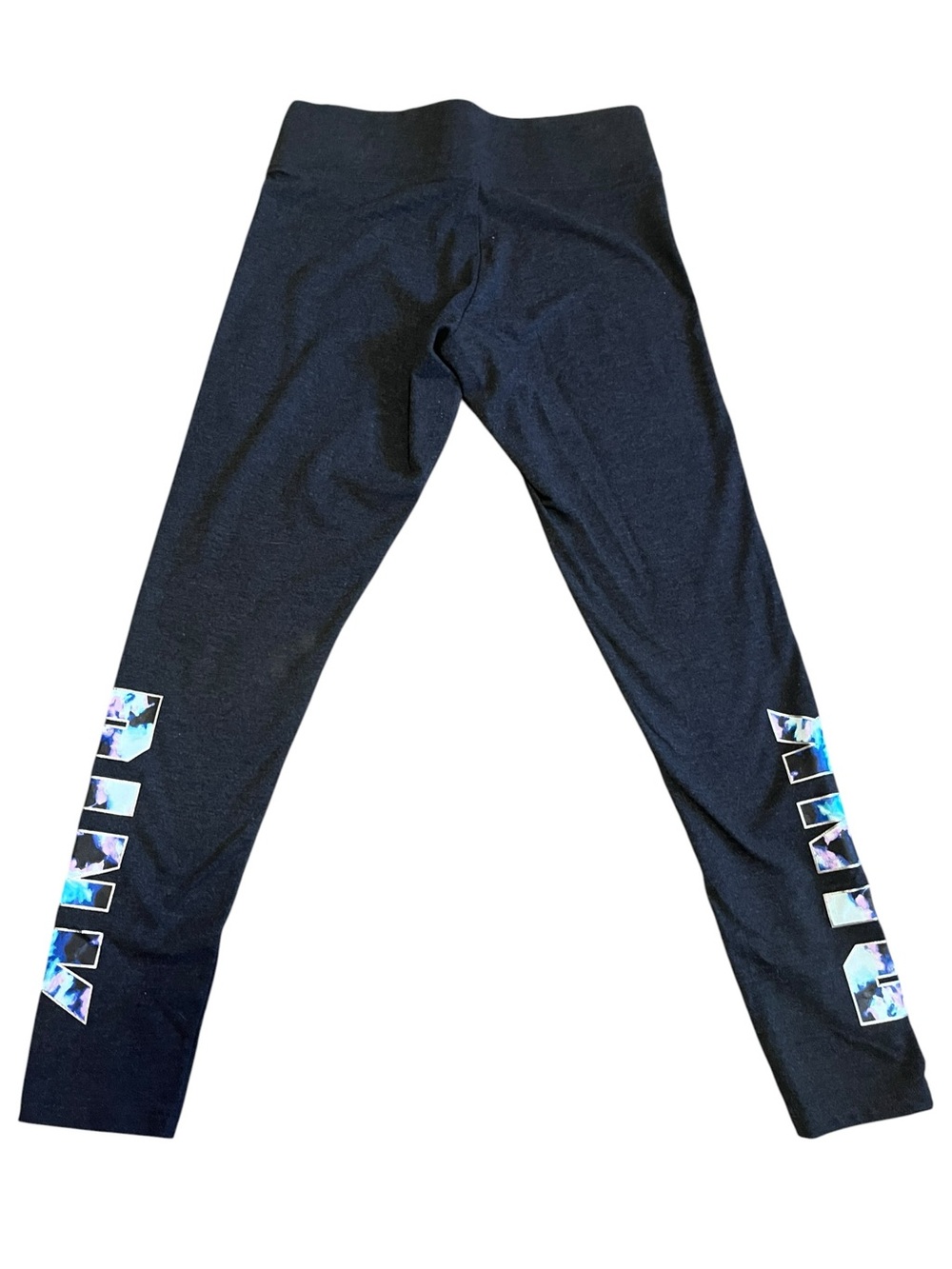 PINK Victoria’s Secret Yoga Leggings – Black with Blue Tie-Dye Logo